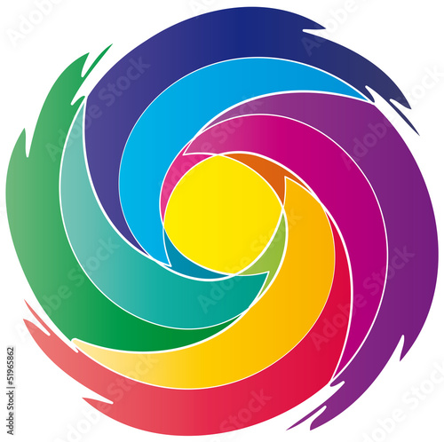 Meditation und Achtsamkeit, - farbiger Strudel aus Regenbogenfarben, Regenbogen, rund - Logo, vektor, isoliert