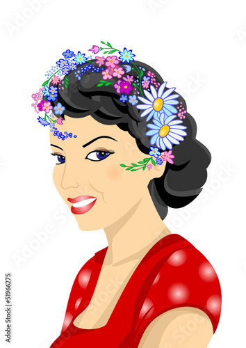 Illustration of beautiful woman with wreath