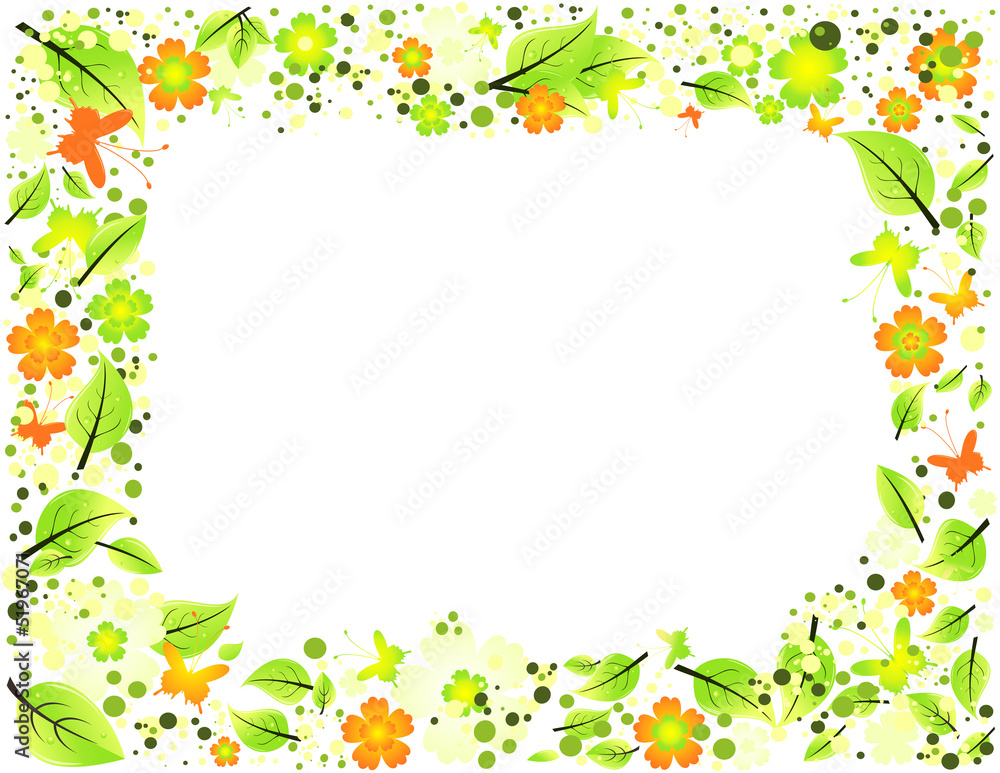 Frame from abstract leaves, flowers and butterflies Frame from abstract leaves, flowers and butterflies