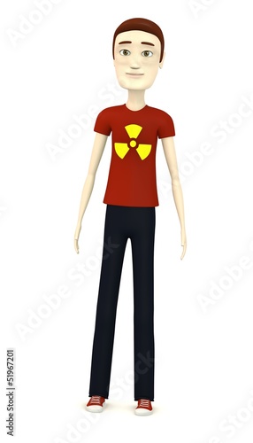 3d render of cartoon characer with radioactive symbol