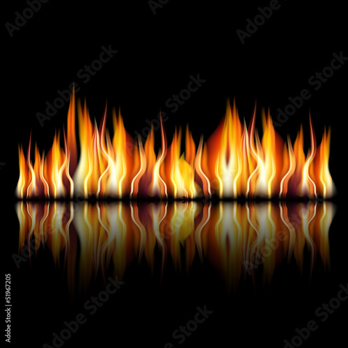 Burning fire flame on black background