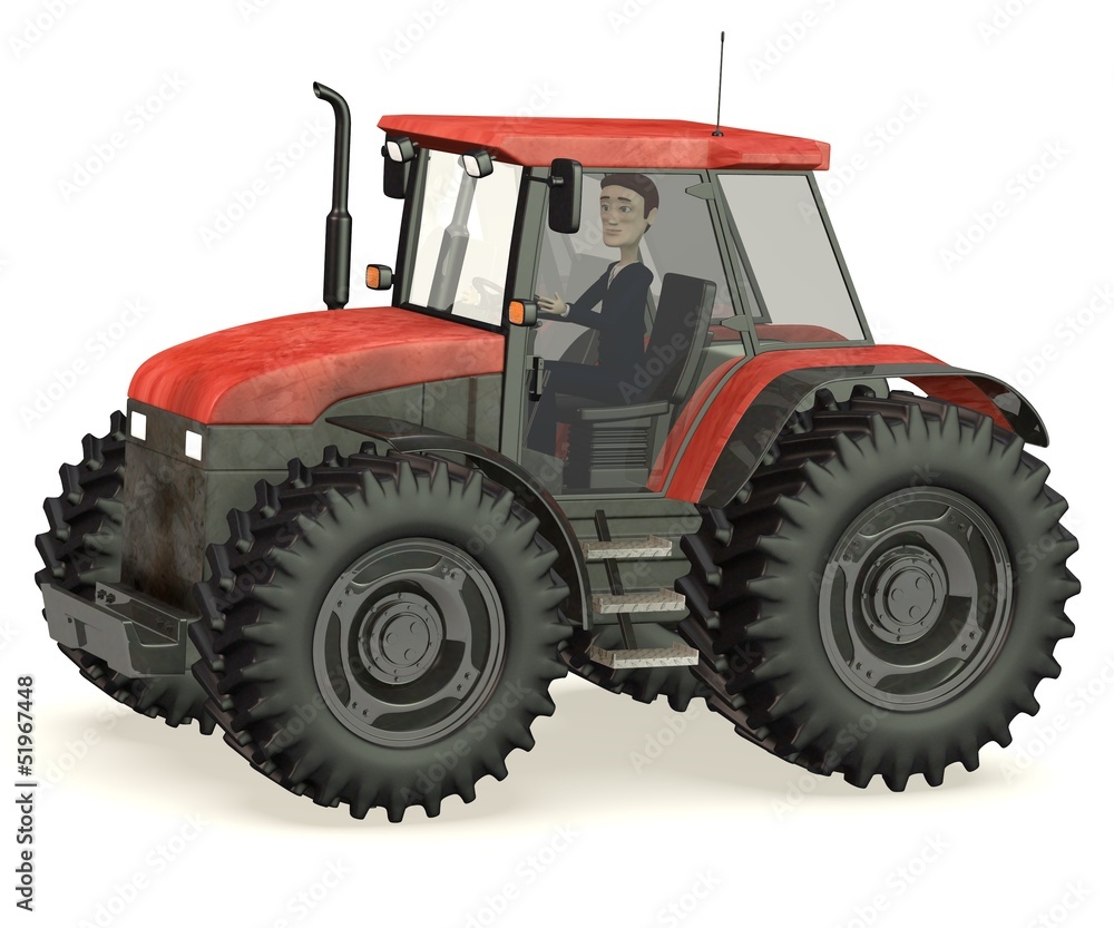 Obraz premium 3d render of cartoon character in tractor