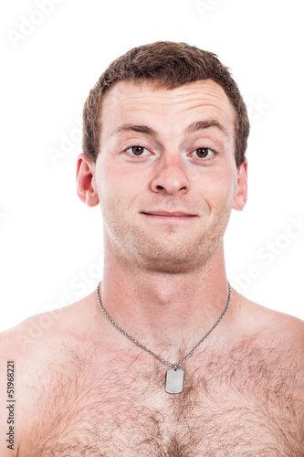 Shirtless man smiling