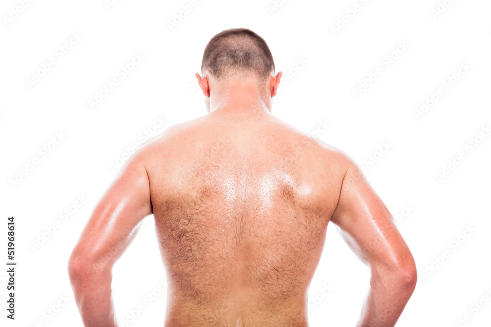 Back view of shirtless man