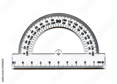 A half circle protractor marked in degrees