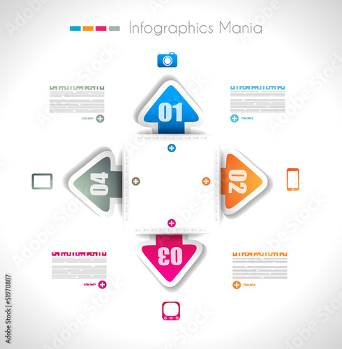 Infographic design template with paper tags.