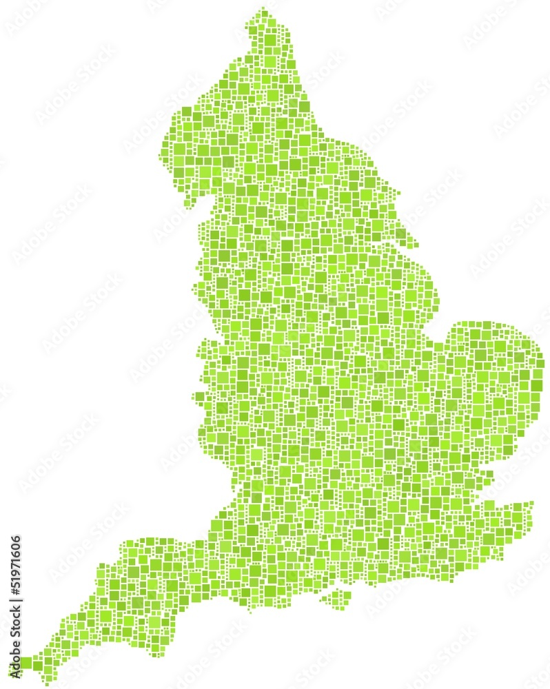 Decorative map of England - UK - in a mosaic of green squares
