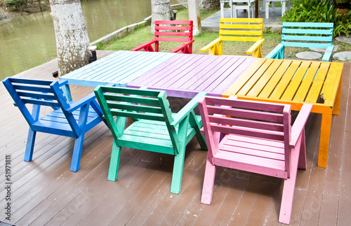 Colorful wooden armchairs