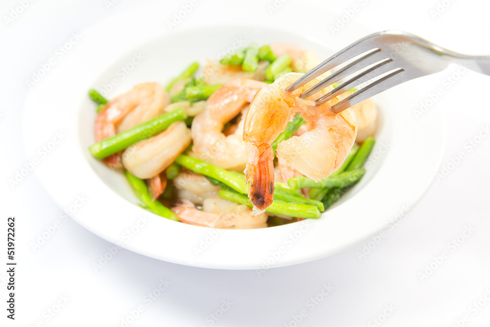 Dilicious green asparagus with prawns Dilicious green asparagus with prawns