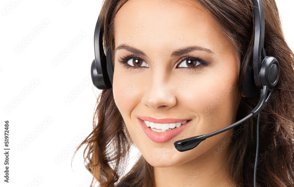 Support phone operator in headset, isolated Support phone operator in headset, isolated