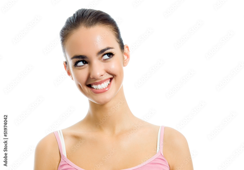 Portrait of young happy smiling thinking woman Portrait of young happy smiling thinking woman