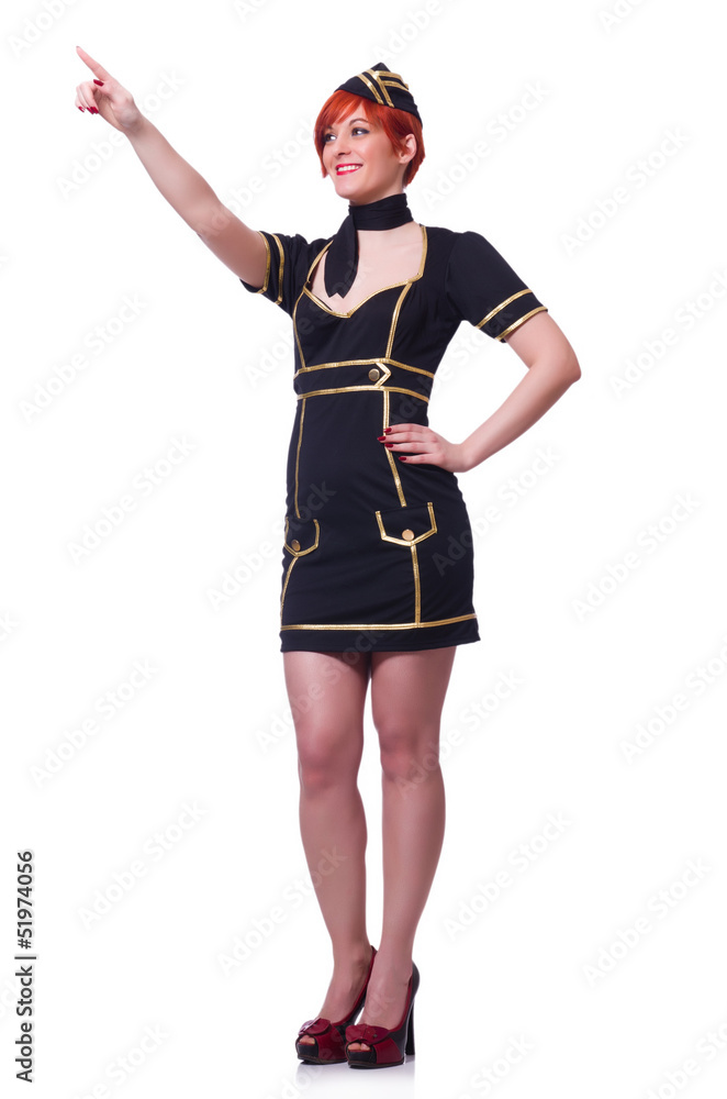 Fototapeta premium Stewardess pressing virtual buttons in the air