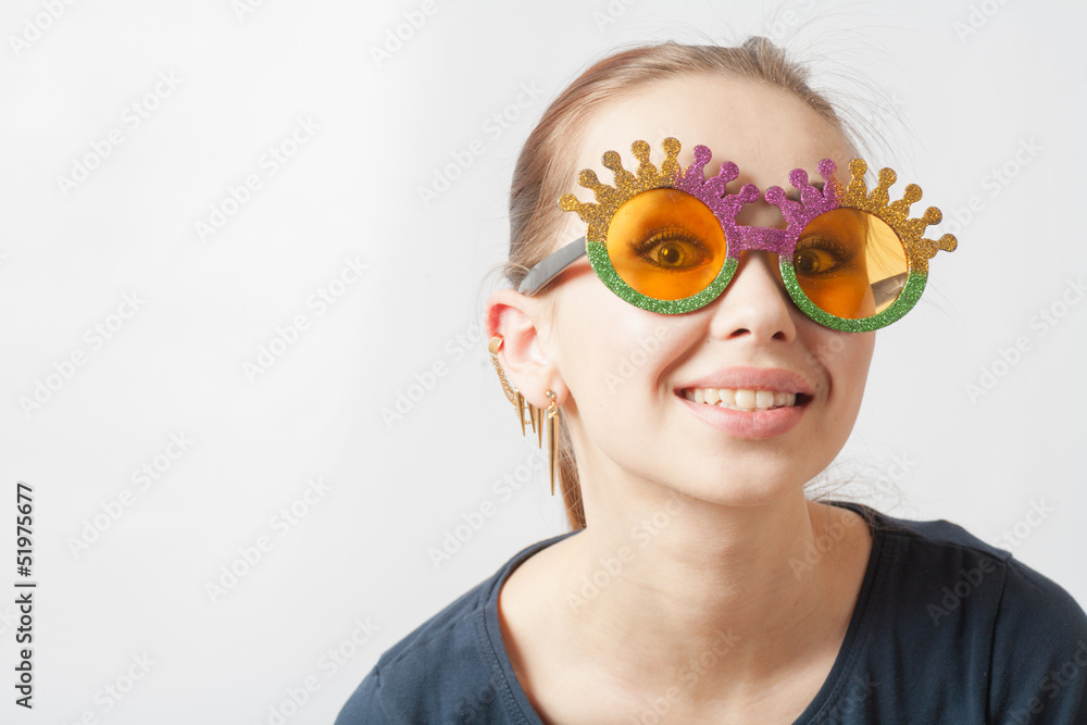 Party Woman In Glasses Smiling head and shoulders shot Party Woman In Glasses Smiling head and shoulders shot