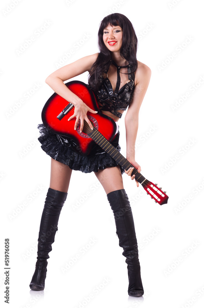 Young singer in leather costume with guitar Young singer in leather costume with guitar