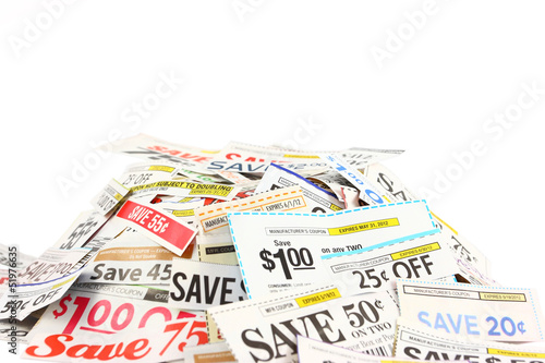 Pile Of Coupons On White