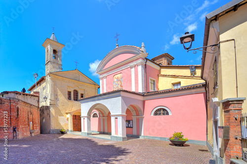 Two churches in town of barolo, Italy.