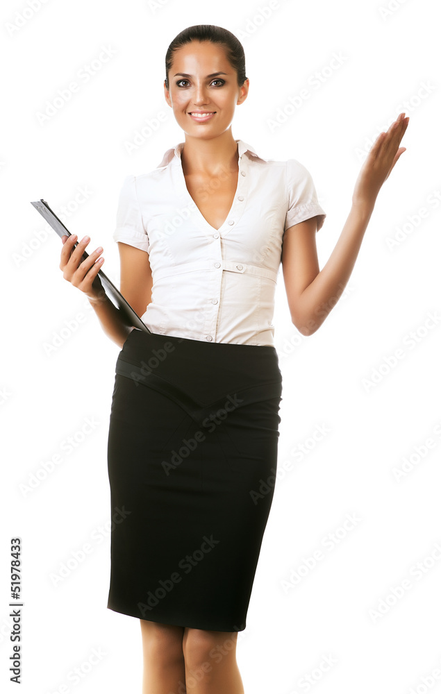 smiling business woman with black folder smiling business woman with black folder