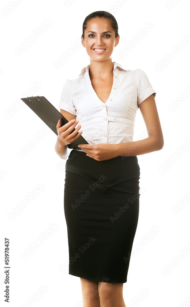 smiling cute business woman with black folder smiling cute business woman with black folder