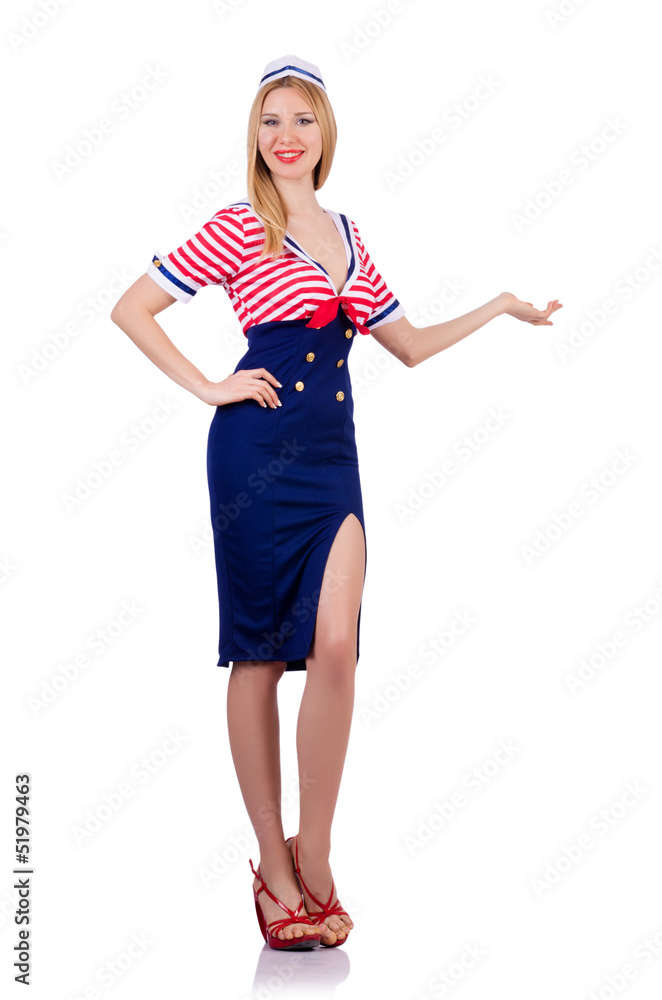 Woman in costume holding hands on white Woman in costume holding hands on white