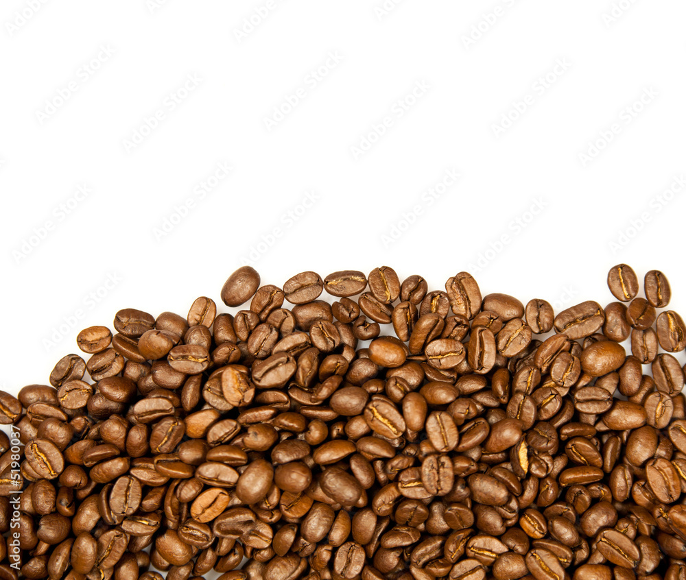 Coffee Border. brown coffee beans isolated on white background. Coffee Border. brown coffee beans isolated on white background.