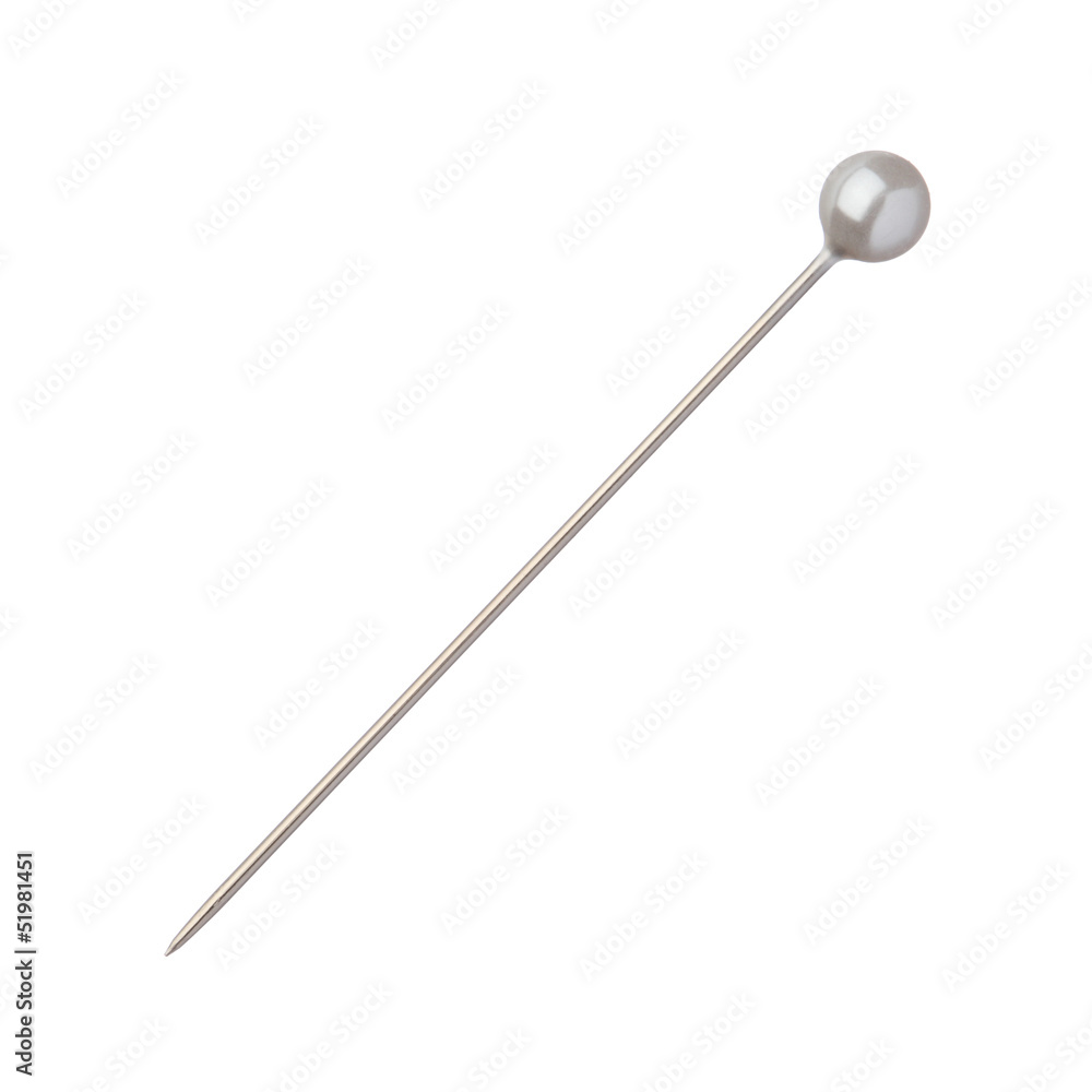 One sewing push pin isolated on white background One sewing push pin isolated on white background