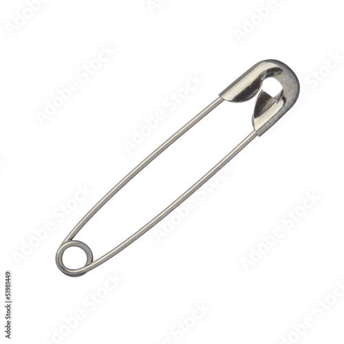 One safety pin isolated on white background, close up