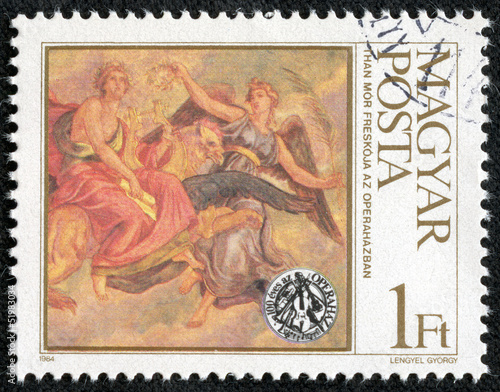 stamp printed by Hungary, shows fresco by Mor Than