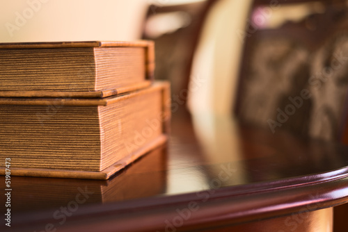 Soft lighted books on table