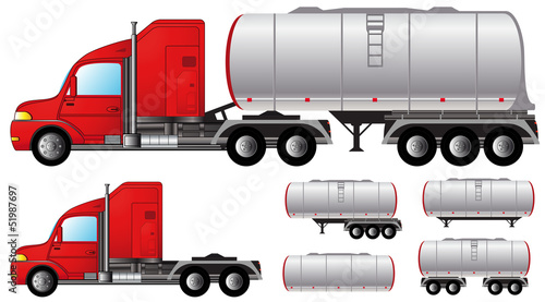 set isolated objects with tank truck and fuel tanks