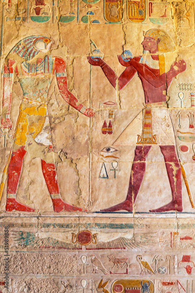 Relief on the wall of Queen Hatshepsut Temple in Egypt