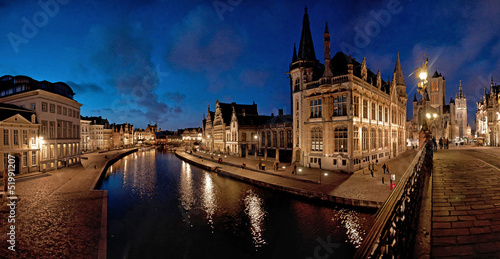 Nice houses in the evening in the old town of Ghent, Belgium