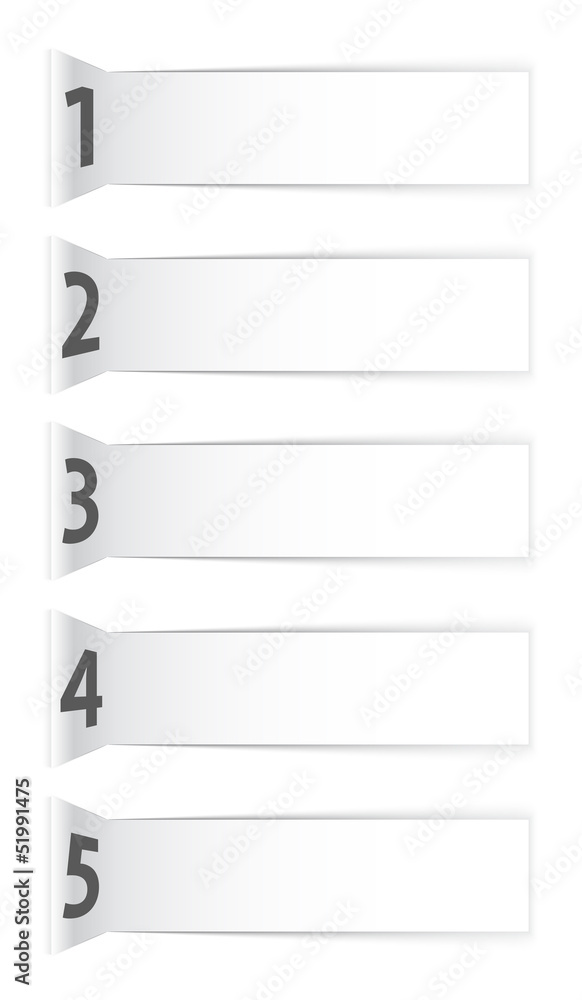 Numbered abstract white banners with shadows Numbered abstract white banners with shadows
