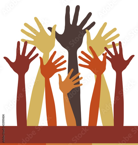 Many happy hands with copy space vector.