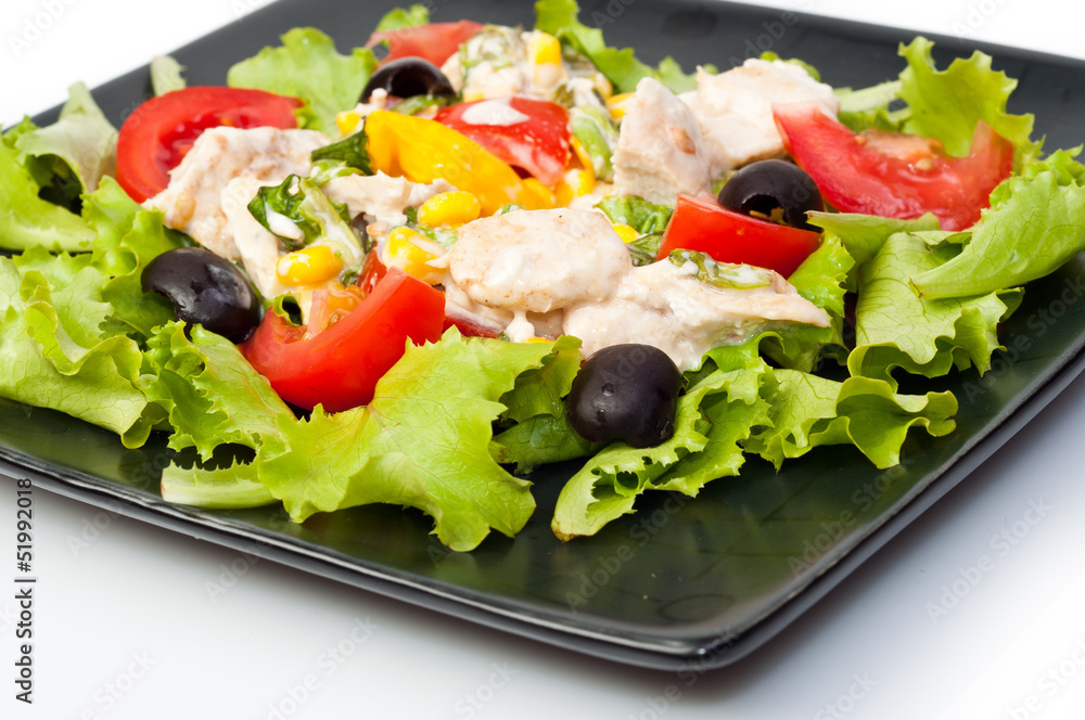 Salad with the chicken and lettuce