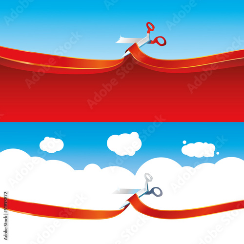 Scissors cutting ribbon