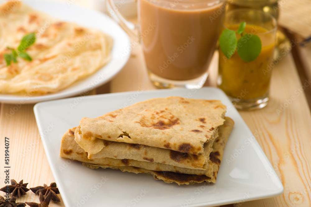 Chapati stacked, Indian flat bread in plate usually served with