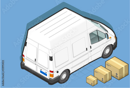 isometric white van in two position