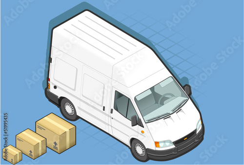 isometric white van in front view