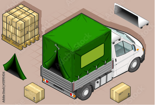 isometric white van with tarpaulin