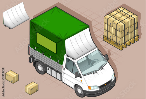 isometric white van with tarpaulin
