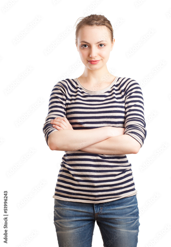 Waist up blonde woman with arms crossed Waist up blonde woman with arms crossed