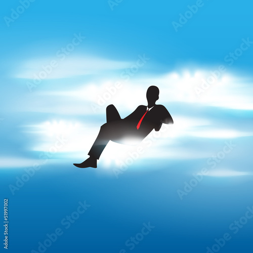Succesful businessman sitting on a cloud