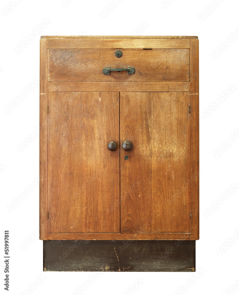 Vintage wooden cabinet isolated on white background
