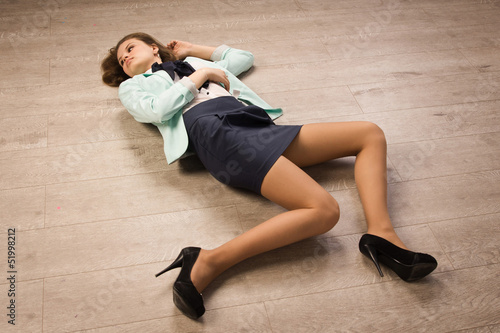 Crime scene simulation. Victim lying on the floor