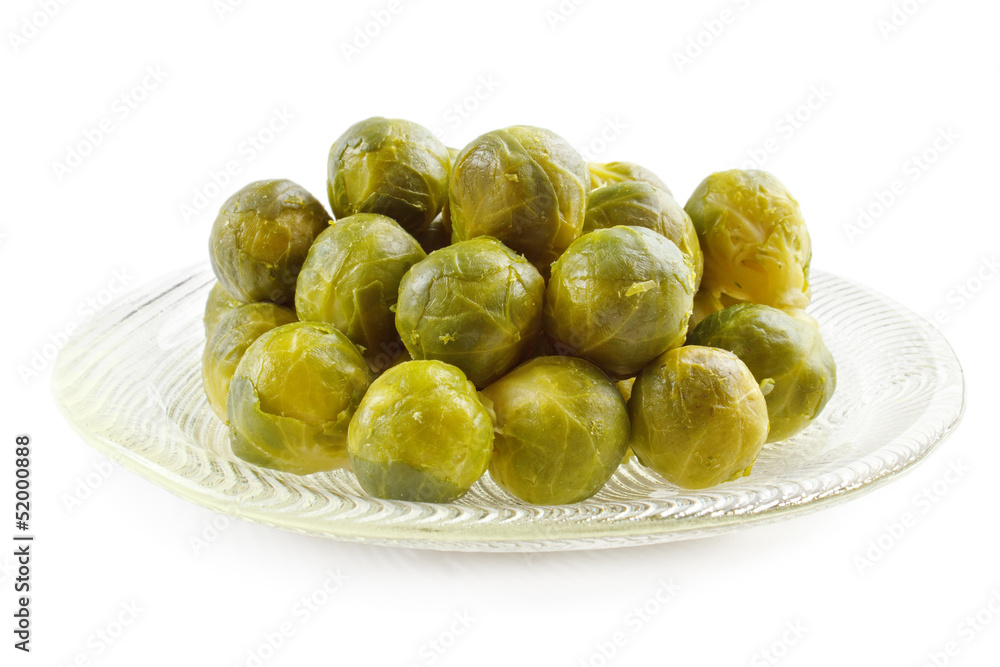Heap of cooked brussels sprouts on dish Heap of cooked brussels sprouts on dish