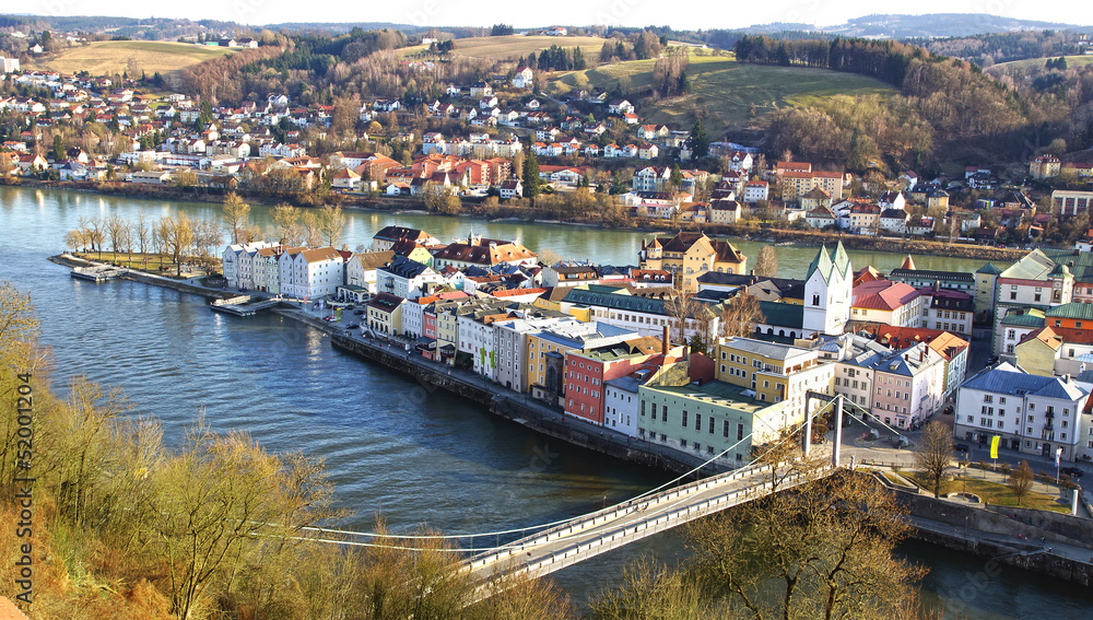 Obraz premium Picturesque panorama of Passau. City of Three Rivers. Germany