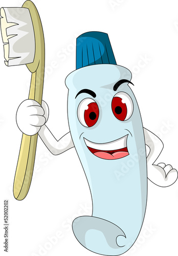 cartoon toothpaste and toothbrushes