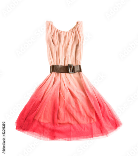 Pink tulle tie dye evase tank dress with wide leather belt photo