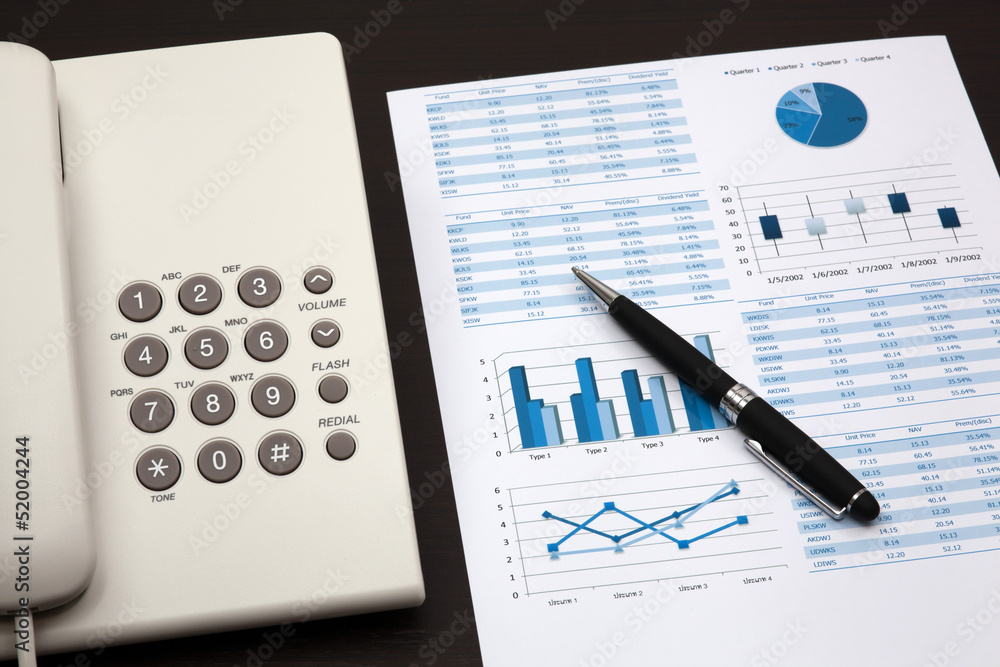 business report with telephone on a table business report with telephone on a table