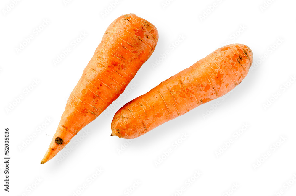 Two nice orange carrots, isolated on a white background Two nice orange carrots, isolated on a white background